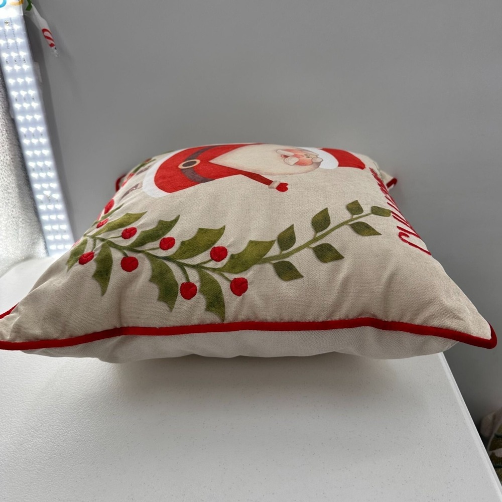 Merry Christmas Santa Claus Throw Pillow 18"x18" Red & Beige  Arden Companies - Picture 6 of 11